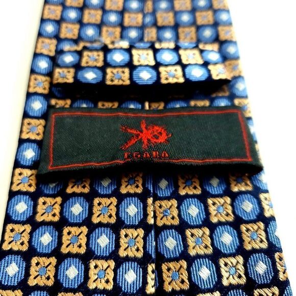 Egara Tan Blue Woven Geomeric Floral Silk Tie - Picture 3 of 6